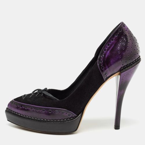 Purple Suede and Patent Leather Lace Up Platform Pumps Size 36.5 - Gucci - Modalova