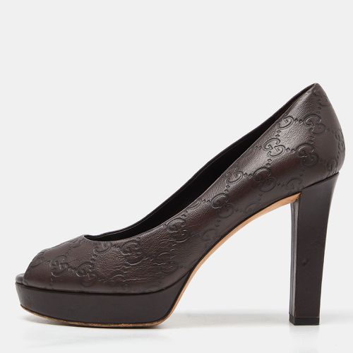 Ssima Leather Peep Toe Platform Pumps Size 38 - Gucci - Modalova