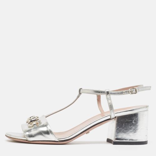 Metallic Leather Horsebit Detail T-Strap Sandals Size 36 - Gucci - Modalova