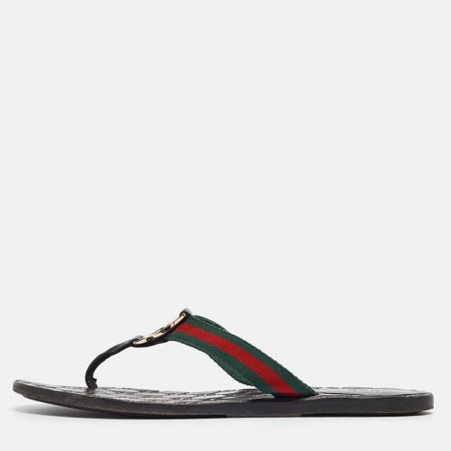 Tricolor Leather and Canvas Web Interlocking G Thong Flats Size 38 - Gucci - Modalova