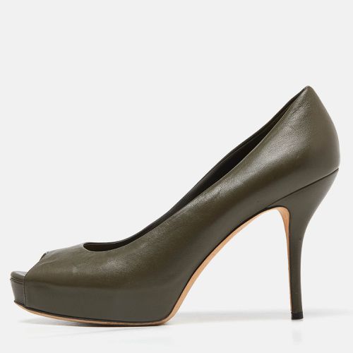 Olive Leather Peep Toe Platform Pumps Size 40.5 - Gucci - Modalova