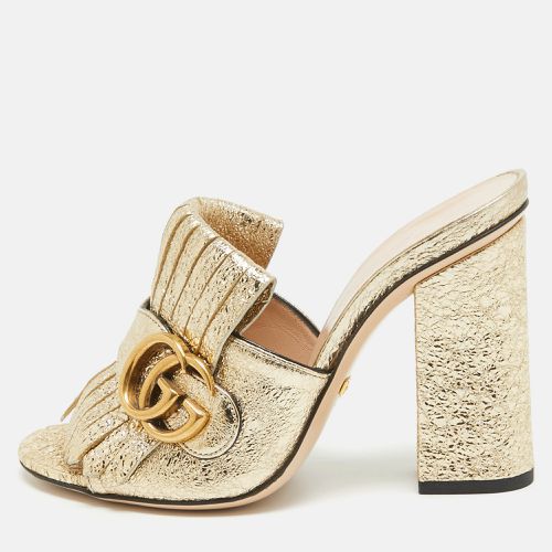 Textured Leather GG Marmont Fringed Slide Sandals Size 34.5 - Gucci - Modalova