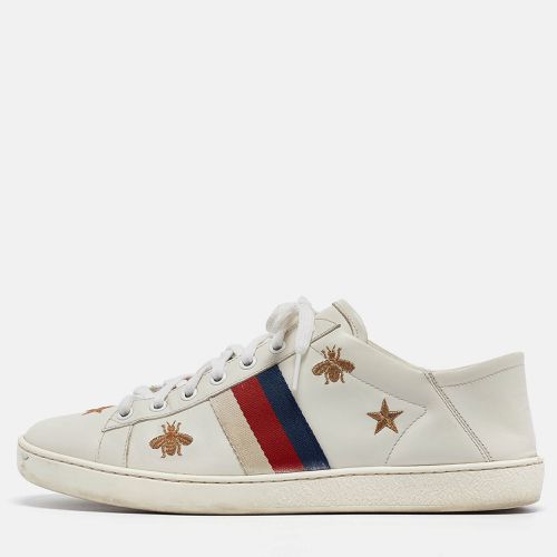 White Leather Star and Bee Embroidered Ace Sneakers Size 39.5 - Gucci - Modalova