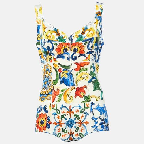 Majolica Print Silk Cotton Bodysuit & Skirt Set L - Dolce & Gabbana - Modalova