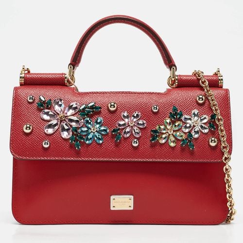 Leather Mini Crystals Sicily Double Flap Bag - Dolce & Gabbana - Modalova