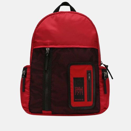 Kids Red & - Leather and Nylon - Kids Logo Patch Backpack - Dolce & Gabbana - Modalova