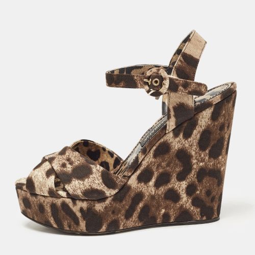 Leopard Print Fabric Cross Strap Wedge Sandals Size 39.5 - Dolce & Gabbana - Modalova