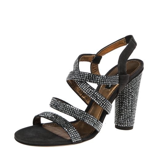 Dark Suede Crystal Embellished Strappy Sandals Size 38.5 - Dolce & Gabbana - Modalova