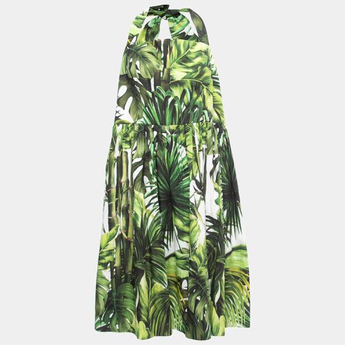 Leaves Print Cotton Halter Neck Short Dress M - Dolce & Gabbana - Modalova