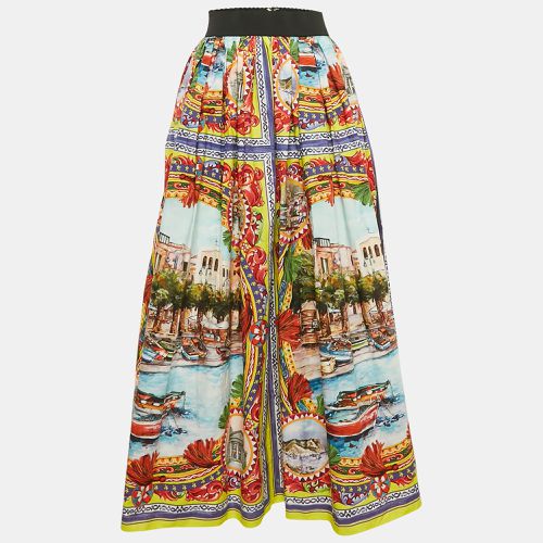 Sicilian Postcard Print Poplin Midi Skirt S - Dolce & Gabbana - Modalova