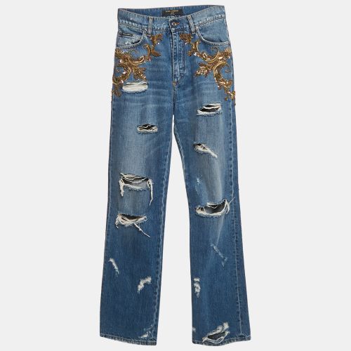 Ripped Denim Embellished Jeans S Waist 28" - Dolce & Gabbana - Modalova
