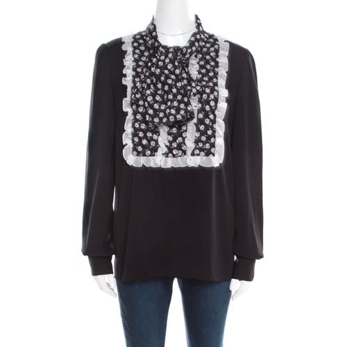 Monochrome Small Flower Print Silk Ruffled Bib Blouse M - Dolce & Gabbana - Modalova