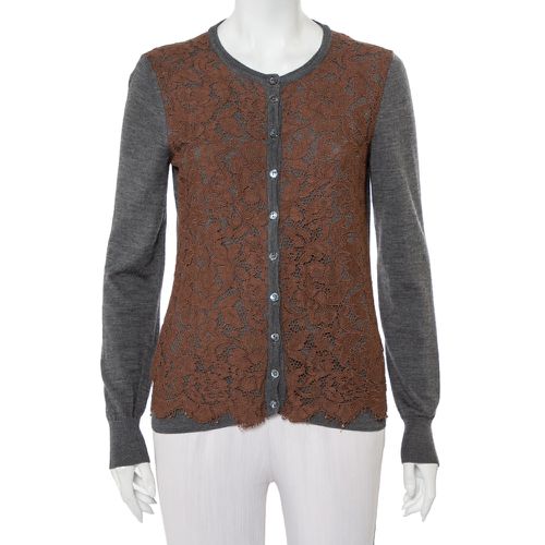 Wool Contrast Lace Trim Button Front Cardigan M - Dolce & Gabbana - Modalova