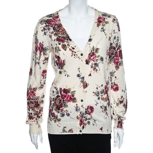 D&G Floral Printed Wool Button Front Cardigan L - Dolce & Gabbana - Modalova