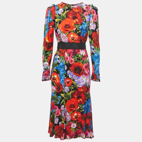 Multicolor Floral Printed Stretch Silk Midi Dress M - Dolce & Gabbana - Modalova