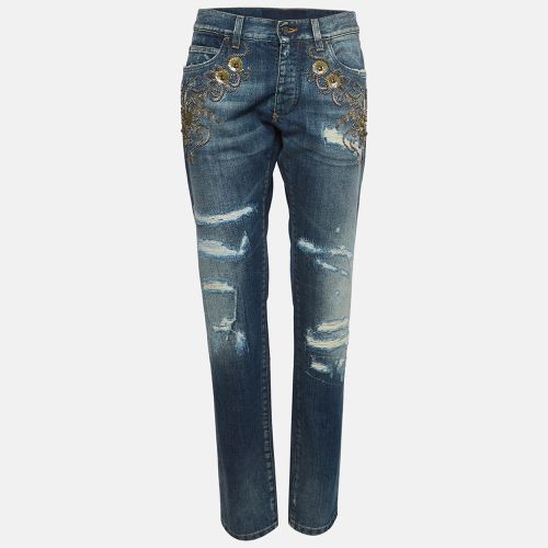 Ripped Denim Crystal Embellished Jeans L Waist 33" - Dolce & Gabbana - Modalova