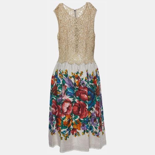 Floral Print Linen & Lace Sleeveless Dress M - Dolce & Gabbana - Modalova