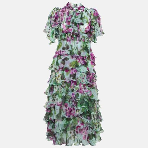 Purple Floral Print Silk Ruffled Midi Dress XS - Dolce & Gabbana - Modalova