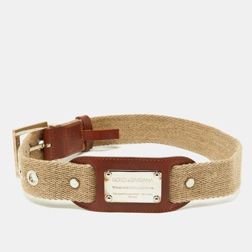 Canvas and Leather Plaque Detail Waist Belt 65CM - Dolce & Gabbana - Modalova