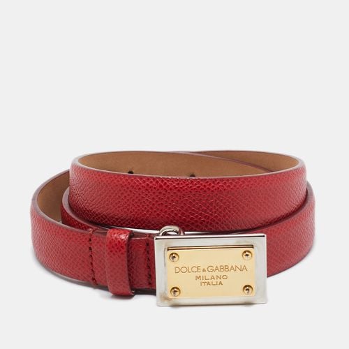 Leather Logo Plaque Slim Belt 85 CM - Dolce & Gabbana - Modalova