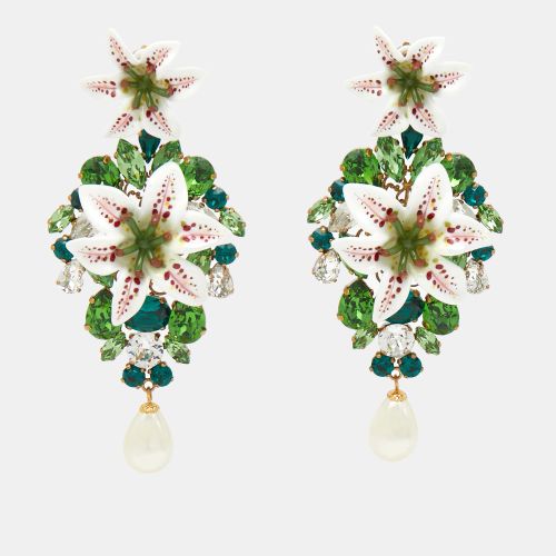 Crystal Faux Pearl Resin Lily Tone Earrings - Dolce & Gabbana - Modalova