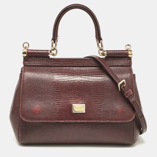 Lizard Embossed Leather Small Miss Sicily Top Handle Bag - Dolce & Gabbana - Modalova