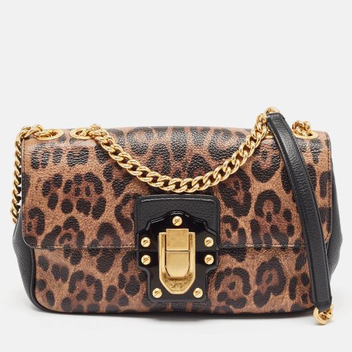 Brown Leopard Print Coated Canvas and Leather Lucia Shoulder Bag - Dolce & Gabbana - Modalova