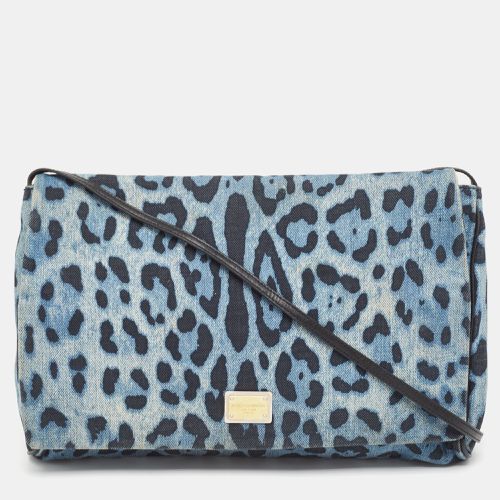 Black Leopard Print Denim Flap Shoulder Bag - Dolce & Gabbana - Modalova