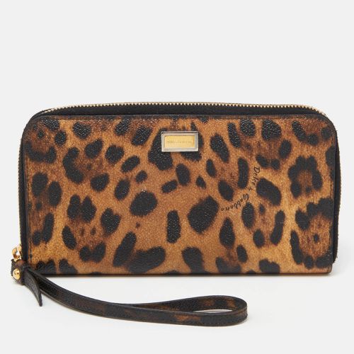 Leopard Print Coated Canvas Zip Around Wristlet Wallet - Dolce & Gabbana - Modalova