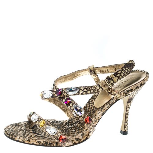 Python Crystal Embellished Slingback Sandals Size 37 - Dolce & Gabbana - Modalova