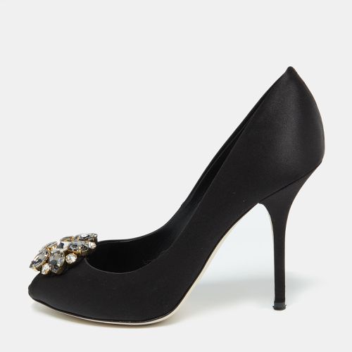 Satin Crystal Embellished Peep Toe Pumps Size 39.5 - Dolce & Gabbana - Modalova