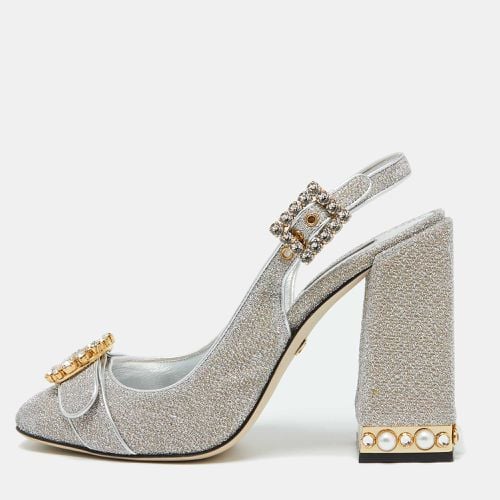 Metallic Fabric Crystal Embellished Block Heel Pumps Size 41 - Dolce & Gabbana - Modalova