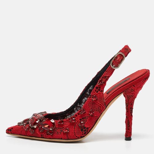 Lace and Mesh Crystal Embellished Slingback Pumps Size 37 - Dolce & Gabbana - Modalova