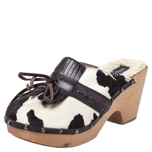 Calf Hair And Leather Bow Fringe Detail Wooden Clogs Size 39 - Dolce & Gabbana - Modalova