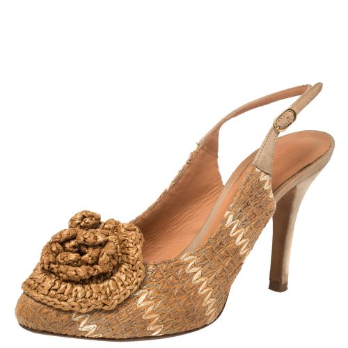 And Beige Leather And Raffia Flower Slingback Pumps Size 37 - Dolce & Gabbana - Modalova