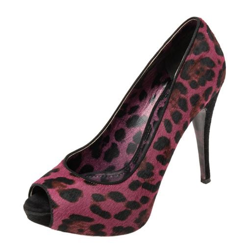 Two Tone Leopard Print Pony Hair Peep Toe Platform Pumps Size 37 - Dolce & Gabbana - Modalova