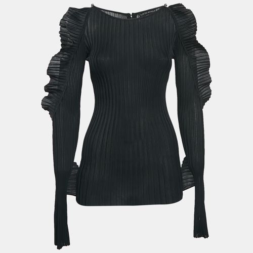 Rib Knit Ruffled Sleeve Bodycon Mini Dress S - David Koma - Modalova