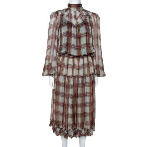 Plaid Print Silk Ruffled Midi Dress M - D&G - Modalova