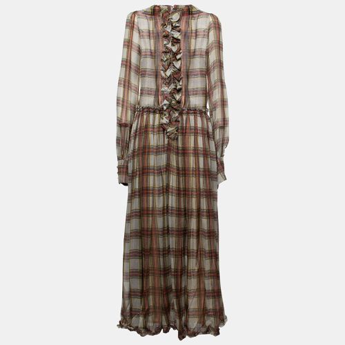 Checked Chiffon Silk Ruffled Tiered Maxi Dress M - D&G - Modalova