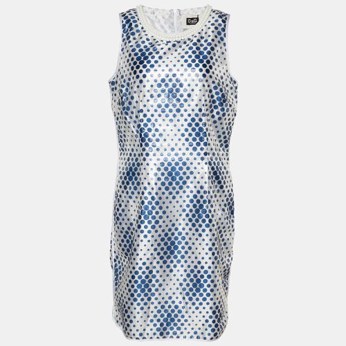 Blue Dot Printed Silk Blend Sleeveless Midi Dress S - D&G - Modalova