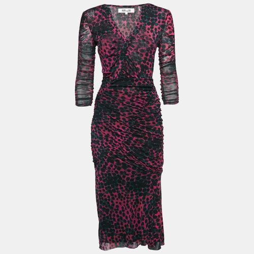 Leopard Print Stretch Mesh Ruched Midi Dress S - Diane Von Furstenberg - Modalova