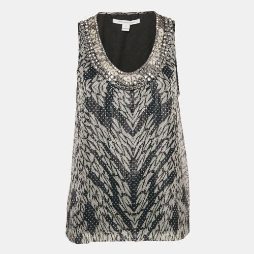 Printed Silk Lurex Stud Detail Sleeveless Ade Top M - Diane Von Furstenberg - Modalova