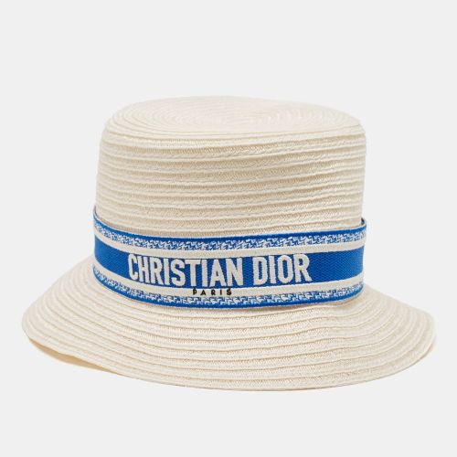 White/Ivory Hemp Straw Logo Band Detail Bucket Hat Size 58 - Dior - Modalova