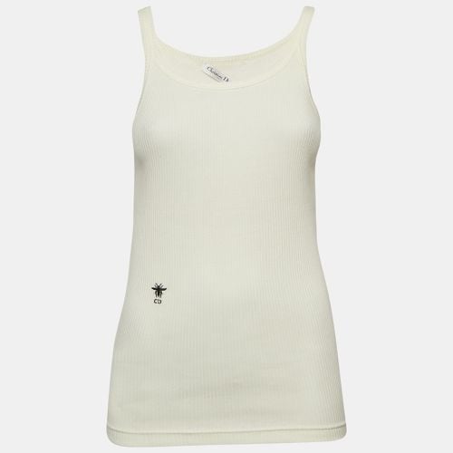 Christian Cream Logo Embroidered Rib Knit Tank Top S - Dior - Modalova