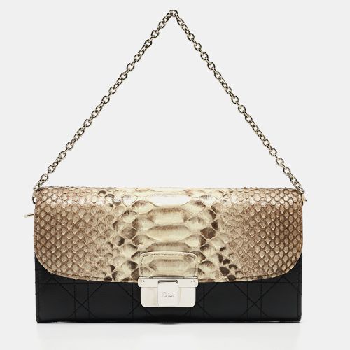 Beige/ Python And Cannage Leather ling Continental Wallet On Chain - Dior - Modalova