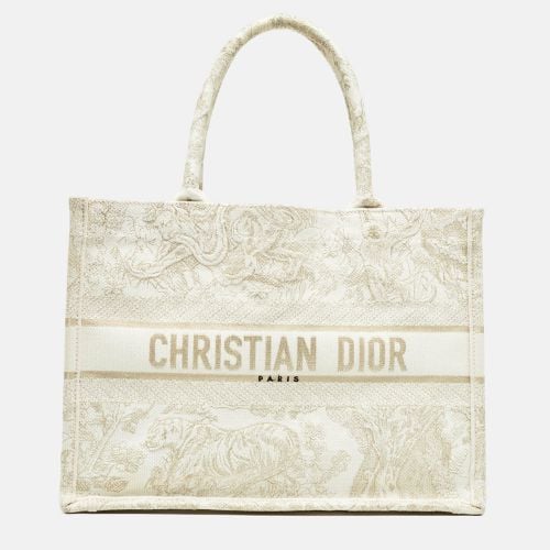 White Toile De Jouy Embroidered Canvas Medium Book Tote - Dior - Modalova