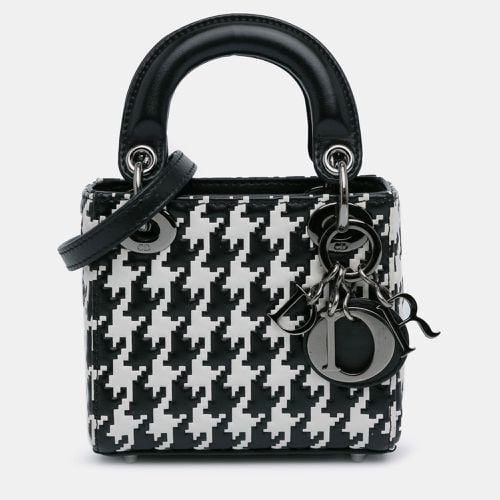 White Calfskin Leather Houndstooth Embossed Macro Lady Tote Bag - Dior - Modalova