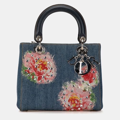 Denim Floral Embellished Medium Lady Tote Bag - Dior - Modalova