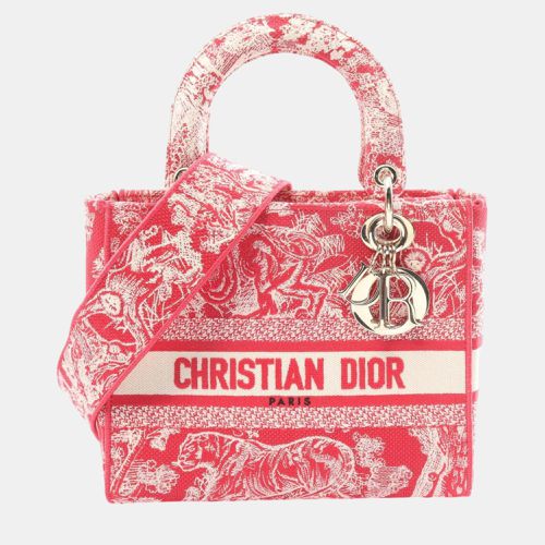 Christian Lady D-Lite Medium Embroidered Canvas White Handbag - Dior - Modalova