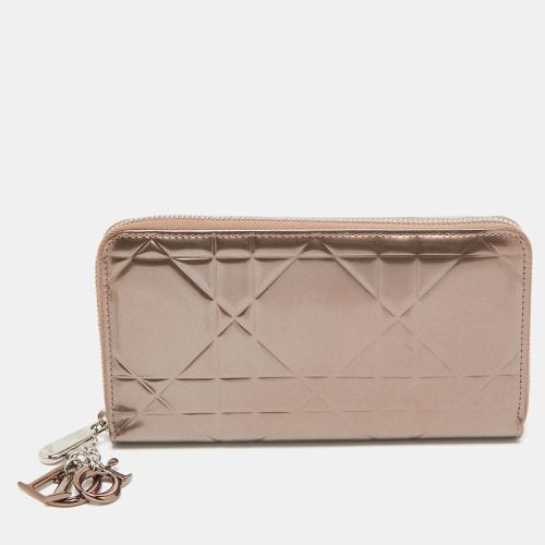 Rose Gold Cannage Patent Leather Lady Zip Continental Wallet - Dior - Modalova